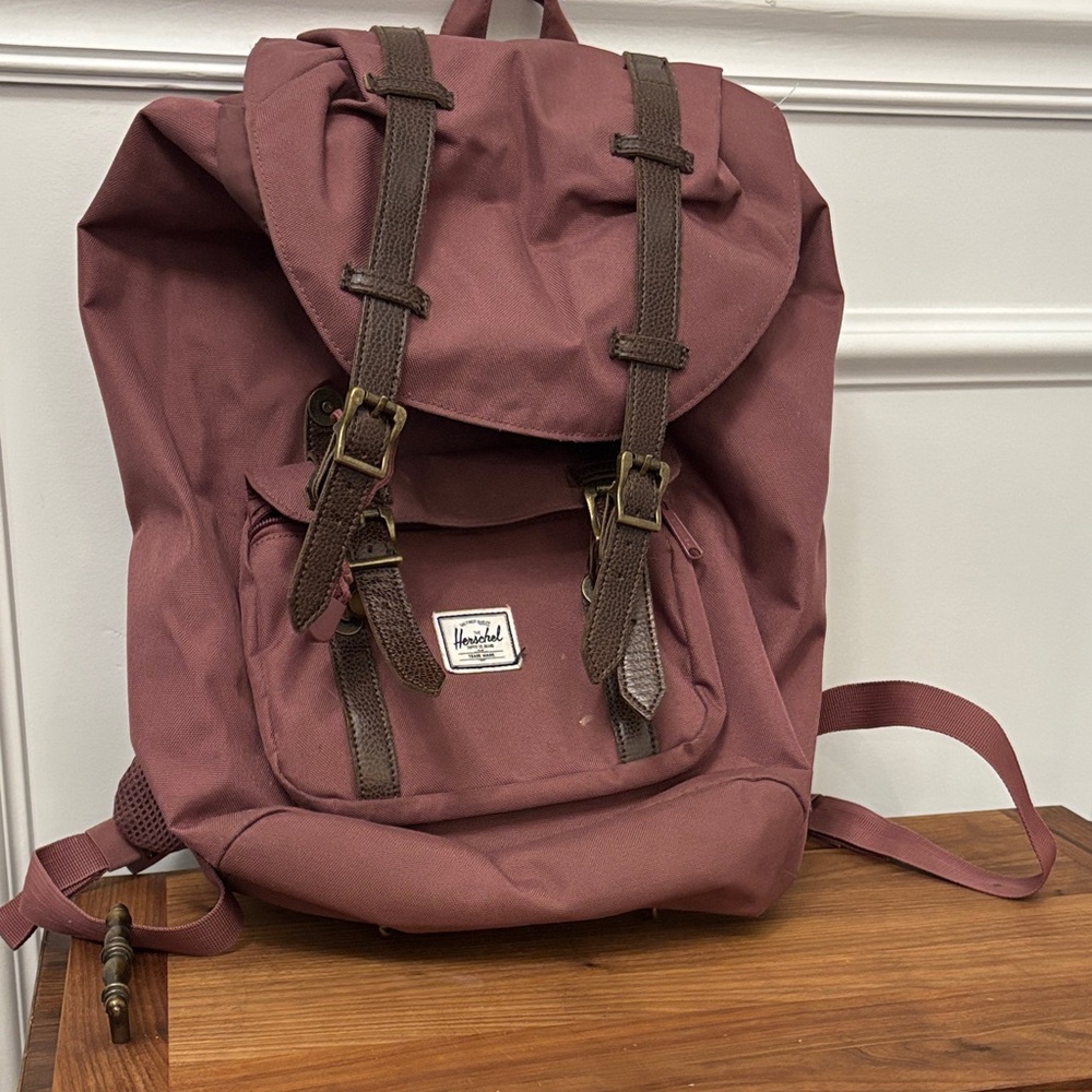Herschel Supply Company Burgundy/mauve Backpack with brown front straps- large